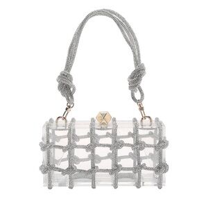Clear Acrylic Clutch Sparkle Rhinestone Evening Bag Glitter new